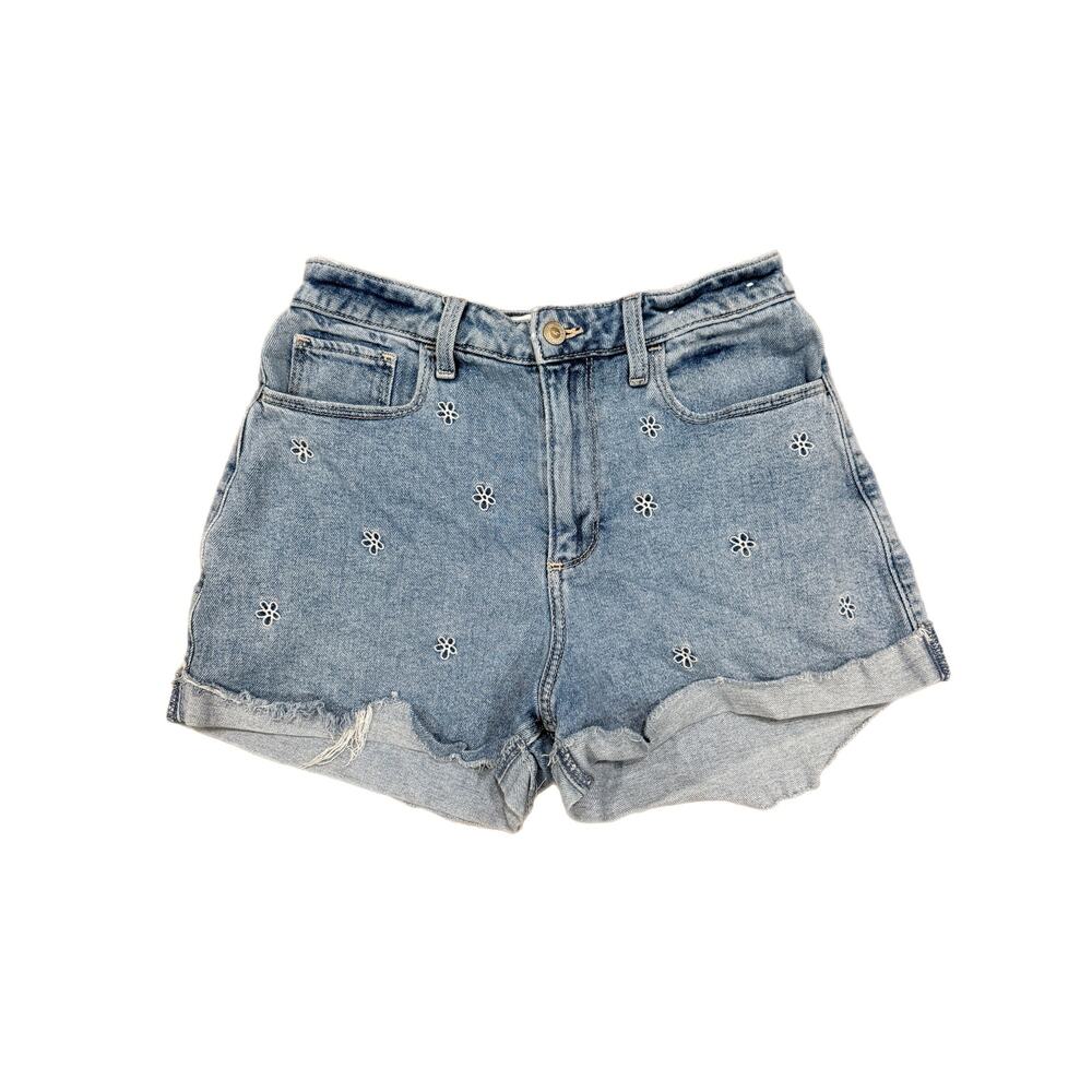 Hollister Curvy Ultra High Waist Mom Shorts 3" Inseam Denim Daisy Embroidery 28”